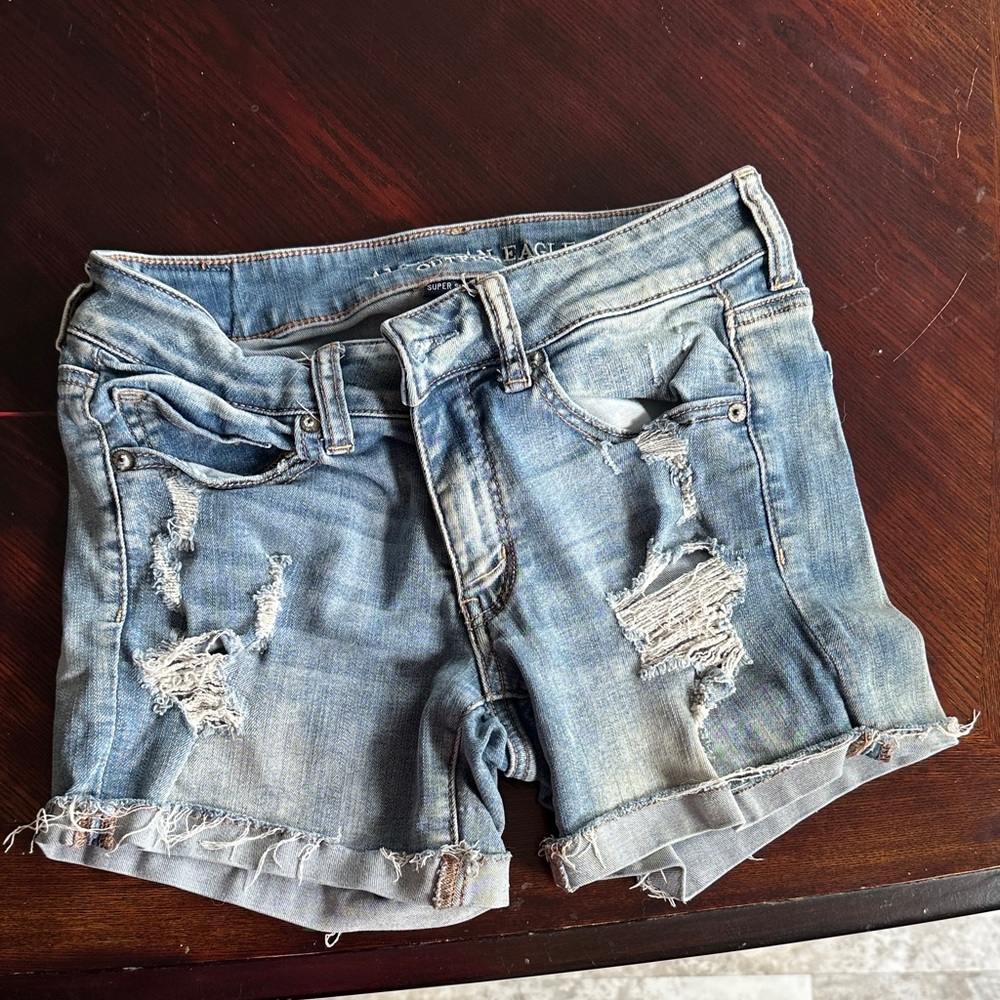 American Eagle Outfitters Light Blue Distressed Jean Shorts